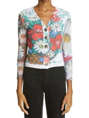 NEW Chopova Lowena Floral Daisy Mesh Button Top Small